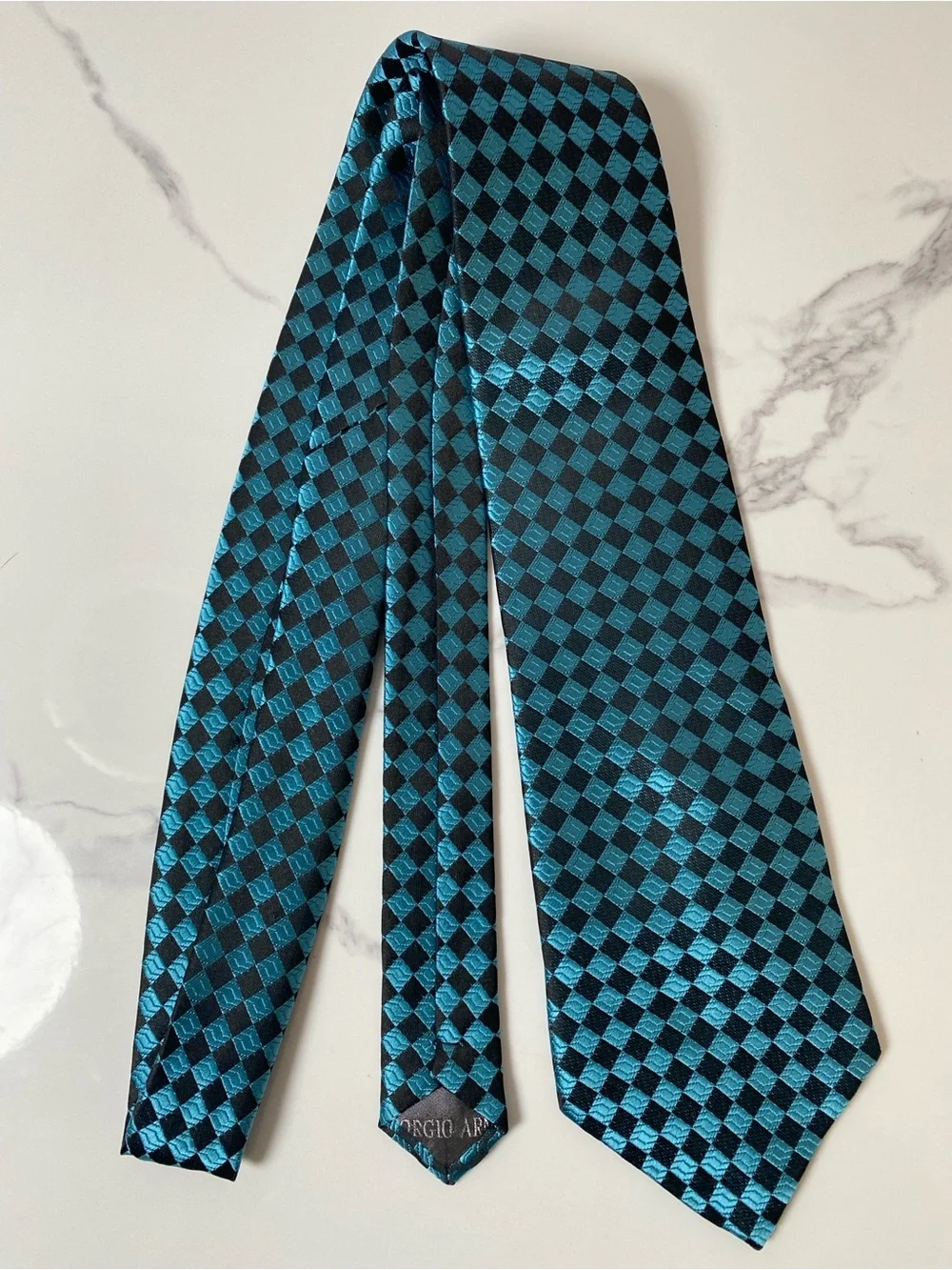 Giorgio Armani Handmade Silk‎ Tie Geometric Italy Blue Men's Tie
